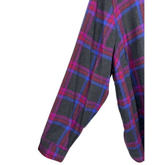 Catherines Womens Button-Up Plaid Gray/Purple Cotton Long Sleeve Shirt Size 3X - Picture 2 of 6